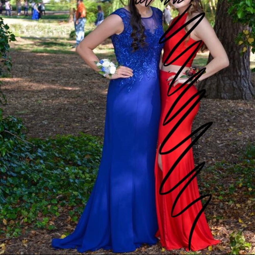 Royal Blue Beaded Top Prom Dress
